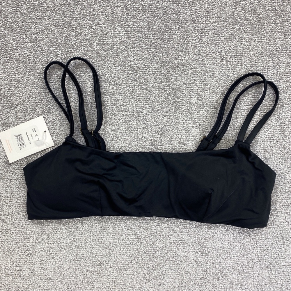 Andie The Rockaway Top Medium Black Sports Bra Swim Double Straps AT208-BLK